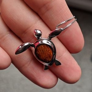 Silver and koa wood turtle necklace